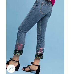 Women's Embroidered Cuff Straight Jeans - Pilcro - Anthropologie